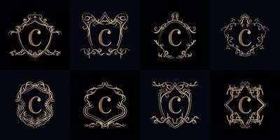 Set of Logo initial C with luxury ornament or flower frame vector