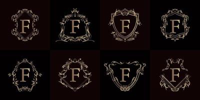 Logo initial F with luxury ornament or flower frame, set collection. vector