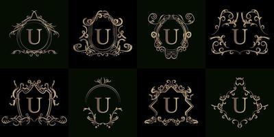 Collection of Logo initial U with luxury ornament or flower frame vector