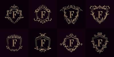 colección de logotipo inicial f con adorno de lujo o marco de flores vector