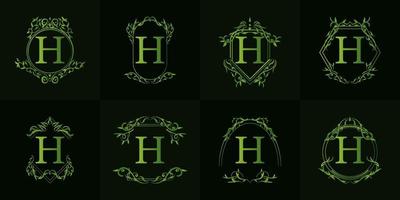 Logo initial H with luxury ornament or flower frame, set collection. vector