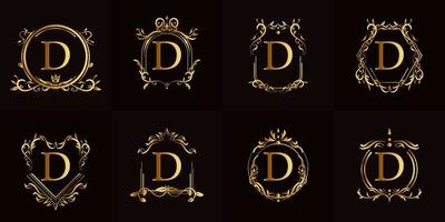 Logo initial D with luxury ornament or flower frame, set collection. vector