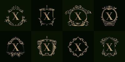 Collection of Logo initial X with luxury ornament or flower frame vector