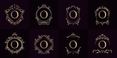 Logo initial O with luxury ornament or flower frame, set collection. vector