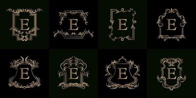 Collection of Logo initial E with luxury ornament or flower frame vector