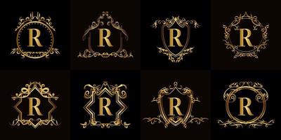 colección de logo inicial r con adorno de lujo o marco de flores vector