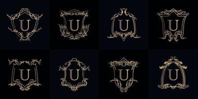 Collection of Logo initial U with luxury ornament or flower frame vector