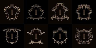 Set of Logo initial I with luxury ornament or flower frame vector