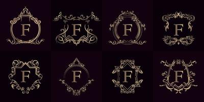 colección de logotipo inicial f con adorno de lujo o marco de flores vector