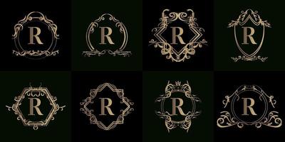 Collection of Logo initial R with luxury ornament or flower frame vector