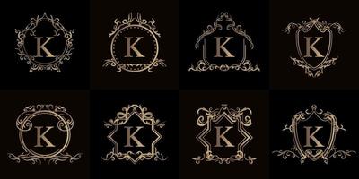 colección de logo inicial k con adorno de lujo o marco de flores vector