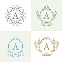 Luxury ornament circle frame initial A logo set collection. vector