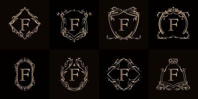 colección de logotipo inicial f con adorno de lujo o marco de flores vector