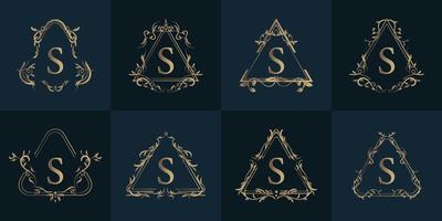 Logo initial S with luxury ornament or flower frame, set collection. vector