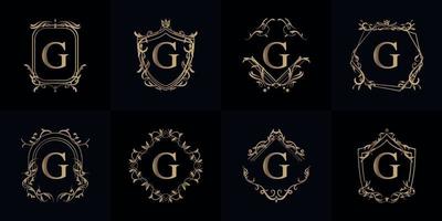 colección de logo inicial g con adorno de lujo o marco de flores vector