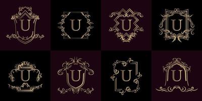 Collection of Logo initial U with luxury ornament or flower frame vector