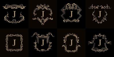 colección de logotipo inicial j con adorno de lujo o marco de flores vector