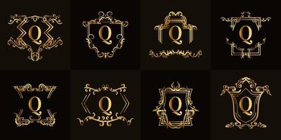 colección de logotipo inicial q con adorno de lujo o marco de flores vector