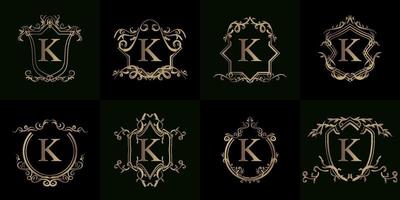 colección de logo inicial k con adorno de lujo o marco de flores vector