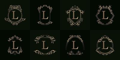 Logo initial L with luxury ornament or flower frame, set collection. vector