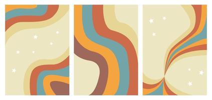 3 set abstract background vector illustration. Contemporary backgrounds. Vintage colorful rainbow. Design elements for social media, blog post, web banner. 60s, 70s retro graphic.