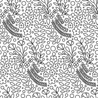 Black and White Floral Vector Seamless Pattern