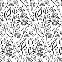 Black and White Floral Vector Seamless Pattern