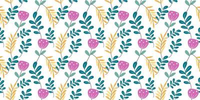 A collection of seamless floral patterns, white background doodle style vector