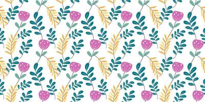 A collection of seamless floral patterns, white background doodle style vector