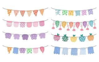 Cute bunting flag vector set with white background. doodle style