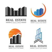 Real estate logo design icons with sun and birds free vector