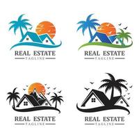 Real estate logo design icons with sun and birds free