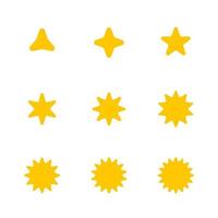 Yellow curved star and sun vector design set