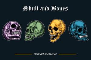 Set Dark Art Skull Head and Bones horror vintage Collection for tattoo and t-shirt hand drawn vector