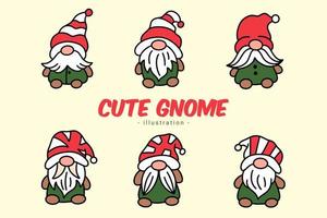 Set of Cute Gnome Elf Hand Draw Cartoon Doodle Clipart Collection vector