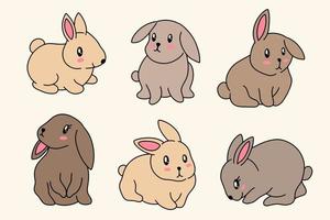 Collection Cute Rabbit Bunny little Kids Baby Animal Cartoon Clipart doodle vector