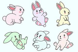 Collection Cute Rabbit Bunny little Kids Baby Animal Cartoon Clipart doodle vector