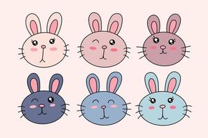 Collection Cute Rabbit Bunny little Kids Baby Animal Cartoon Clipart doodle vector