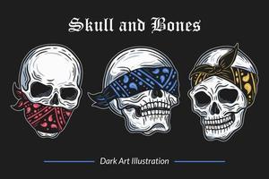 Set Dark Art Skull Head and Bones horror vintage Collection for tattoo and t-shirt hand drawn