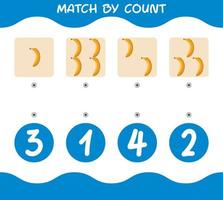 Match by count of cartoon bananas. Match and count game. Educational game for pre shool years kids and toddlers vector