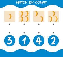 Match by count of cartoon bananas. Match and count game. Educational game for pre shool years kids and toddlers vector