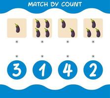 Match by count of cartoon eggplants. Match and count game. Educational game for pre shool years kids and toddlers vector