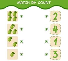 Match by count of cartoon guavas. Match and count game. Educational game for pre shool years kids and toddlers vector