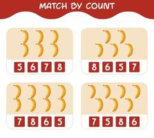 Match by count of cartoon bananas. Match and count game. Educational game for pre shool years kids and toddlers vector