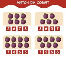 Match by count of cartoon plums. Match and count game. Educational game for pre shool years kids and toddlers vector