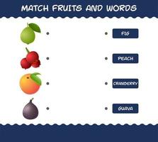 Match cartoon fruits and words. Matching game. Educational game for pre shool years kids and toddlers vector