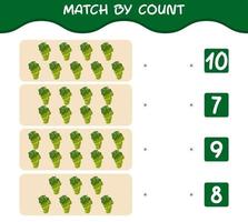 Match by count of cartoon green grapes. Match and count game. Educational game for pre shool years kids and toddlers vector