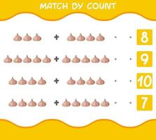 Match by count of cartoon garlics. Match and count game. Educational game for pre shool years kids and toddlers vector