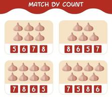 Match by count of cartoon garlics. Match and count game. Educational game for pre shool years kids and toddlers vector