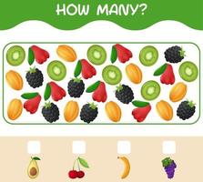 How many cartoon fruits. Counting game. Educational game for pre shool years kids and toddlers vector